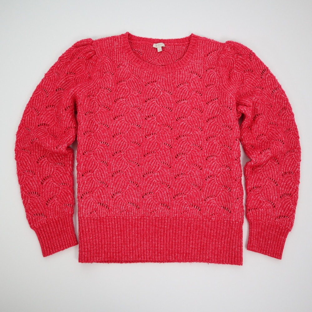 Talbots Women Knit Sweater Puff Sleeve Textured Red Size L